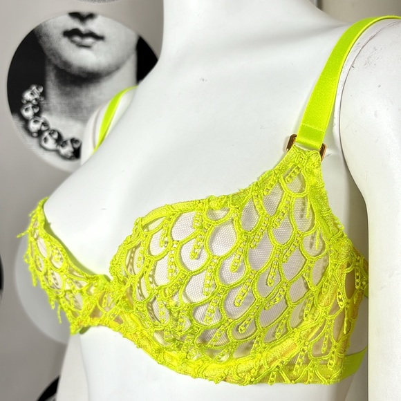 Agent Provocateur Lime Yellow Lace Underwire Axis Bra, 34D, New with tags! - Picture 4 of 11